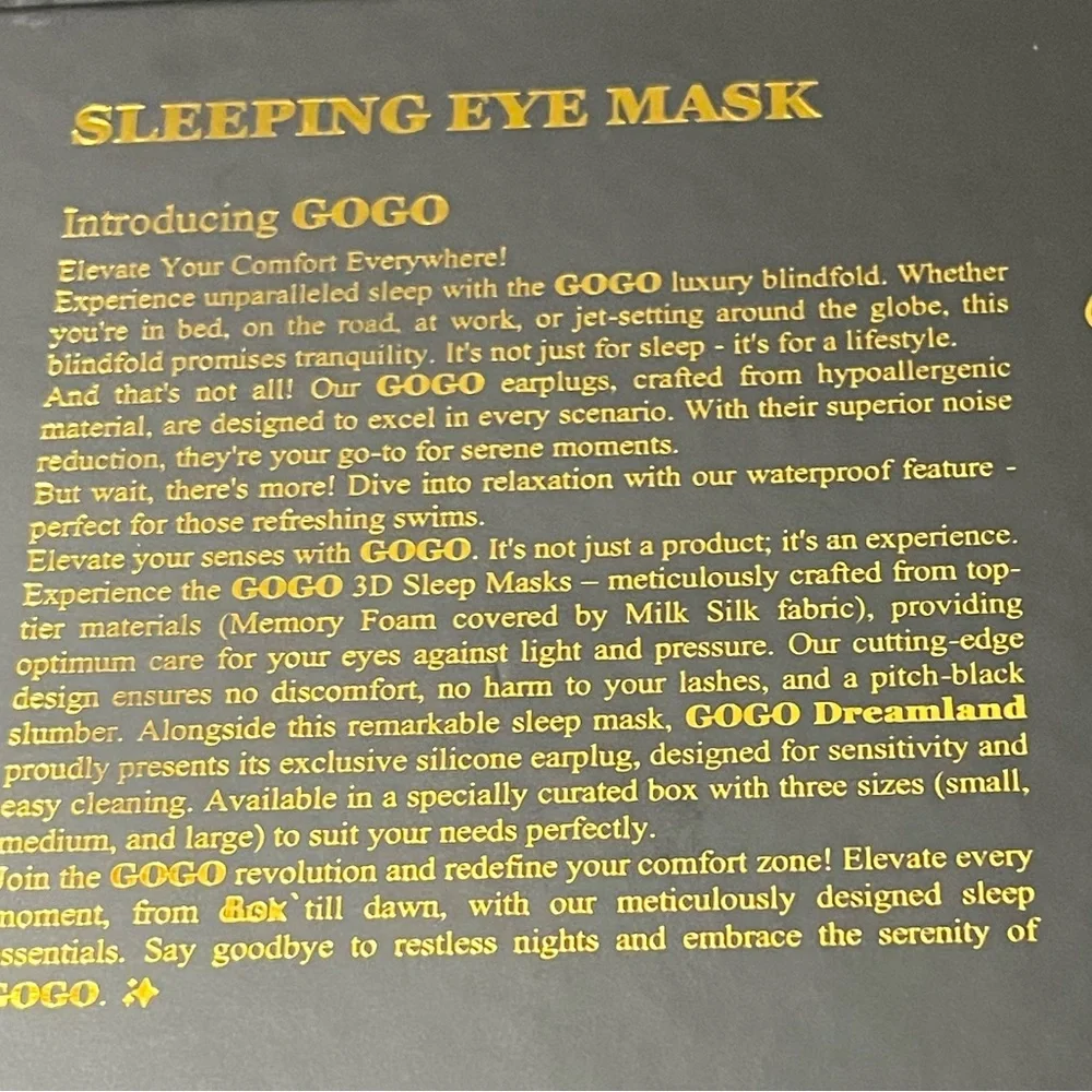 NIB Premium GOGO 3D Eye Mask for Sleep+Silicon Ear Plugs+
